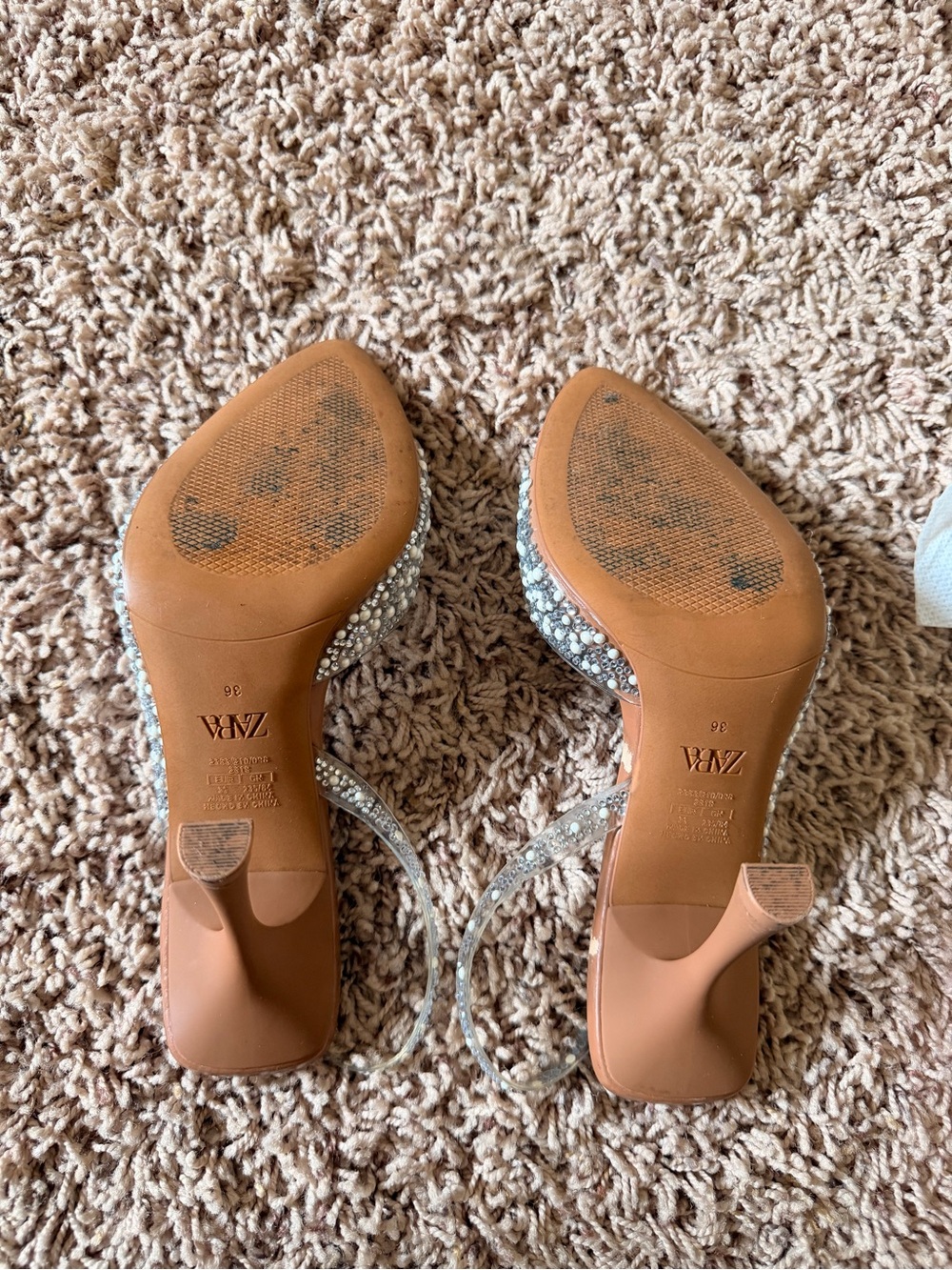 Zara Pearl-Embellished Tan Slingback Heels - Picture 5 of 5